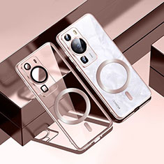 Funda Silicona Ultrafina Transparente con Mag-Safe Magnetic S01 para Huawei P60 Oro Rosa