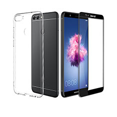 Funda Silicona Ultrafina Transparente con Protector de Pantalla para Huawei Enjoy 7S Negro