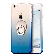 Funda Silicona Ultrafina Transparente Gradiente con Anillo de dedo Soporte para Apple iPhone 7 Azul