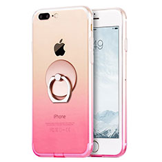 Funda Silicona Ultrafina Transparente Gradiente con Anillo de dedo Soporte para Apple iPhone 7 Plus Rosa