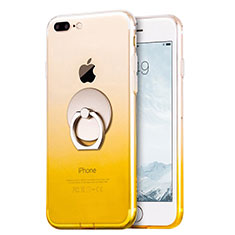 Funda Silicona Ultrafina Transparente Gradiente con Anillo de dedo Soporte para Apple iPhone 8 Plus Amarillo