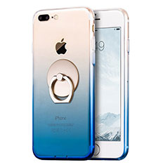Funda Silicona Ultrafina Transparente Gradiente con Anillo de dedo Soporte para Apple iPhone 8 Plus Azul