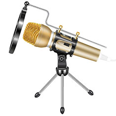 Mini Microfono Estereo de 3.5 mm con Soporte M03 para Oppo A2 Pro 5G Oro