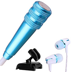 Mini Microfono Estereo de 3.5 mm con Soporte M08 para Samsung Galaxy M21 2021 Azul