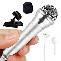 Mini Microfono Estereo de 3.5 mm con Soporte M12 para Motorola Moto G9 Power Plata