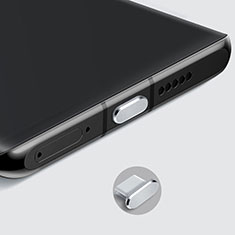 Tapon Antipolvo USB-C Jack Type-C Universal H08 para Samsung Galaxy F52 5G Plata