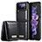 Funda Bumper Lujo Cuero y Plastico Mate Carcasa CS1 para Samsung Galaxy Z Flip3 5G Negro