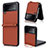 Funda Bumper Lujo Cuero y Plastico Mate Carcasa R08 para Samsung Galaxy Z Flip3 5G Marron