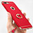 Funda Bumper Lujo Marco de Metal y Plastico Carcasa con Anillo de dedo Soporte y Lanyard A01 para Apple iPhone 8 Plus Rojo