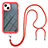 Funda Bumper Silicona y Plastico Carcasa Frontal y Trasera 360 Grados con Acollador Cordon Lanyard para Apple iPhone 13 Rojo