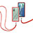 Funda Bumper Silicona y Plastico Carcasa Frontal y Trasera 360 Grados con Acollador Cordon Lanyard para Samsung Galaxy Note 20 5G Rojo