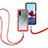 Funda Bumper Silicona y Plastico Carcasa Frontal y Trasera 360 Grados con Acollador Cordon Lanyard para Xiaomi Redmi Note 10 4G Rojo