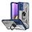 Funda Bumper Silicona y Plastico Mate Carcasa con Magnetico Anillo de dedo Soporte J01S para Samsung Galaxy M32 5G Azul