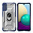 Funda Bumper Silicona y Plastico Mate Carcasa con Magnetico Anillo de dedo Soporte J02S para Samsung Galaxy M02 Azul