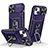 Funda Bumper Silicona y Plastico Mate Carcasa con Magnetico Anillo de dedo Soporte KC7 para Apple iPhone 13 Morado