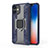 Funda Bumper Silicona y Plastico Mate Carcasa con Magnetico Anillo de dedo Soporte M01 para Apple iPhone 12 Mini Azul