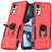 Funda Bumper Silicona y Plastico Mate Carcasa con Magnetico Anillo de dedo Soporte MQ1 para Motorola Moto G22 Rojo