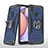 Funda Bumper Silicona y Plastico Mate Carcasa con Magnetico Anillo de dedo Soporte MQ1 para Samsung Galaxy M01s Azul