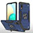 Funda Bumper Silicona y Plastico Mate Carcasa con Magnetico Anillo de dedo Soporte MQ1 para Samsung Galaxy M02 Azul