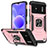 Funda Bumper Silicona y Plastico Mate Carcasa con Magnetico Anillo de dedo Soporte MQ1 para Xiaomi Redmi Note 11R 5G Oro Rosa