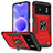Funda Bumper Silicona y Plastico Mate Carcasa con Magnetico Anillo de dedo Soporte MQ1 para Xiaomi Redmi Note 11R 5G Rojo