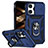 Funda Bumper Silicona y Plastico Mate Carcasa con Magnetico Anillo de dedo Soporte MQ2 para Apple iPhone 14 Pro Azul