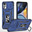 Funda Bumper Silicona y Plastico Mate Carcasa con Magnetico Anillo de dedo Soporte MQ2 para Motorola Moto G22 Azul