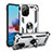 Funda Bumper Silicona y Plastico Mate Carcasa con Magnetico Anillo de dedo Soporte MQ3 para Xiaomi Redmi Note 10 4G Plata
