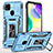 Funda Bumper Silicona y Plastico Mate Carcasa con Magnetico Anillo de dedo Soporte MQ4 para Xiaomi POCO C3 Azul Cielo