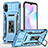 Funda Bumper Silicona y Plastico Mate Carcasa con Magnetico Anillo de dedo Soporte MQ4 para Xiaomi Redmi 9AT Azul Cielo