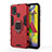 Funda Bumper Silicona y Plastico Mate Carcasa con Magnetico Anillo de dedo Soporte para Samsung Galaxy M21s Rojo
