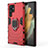 Funda Bumper Silicona y Plastico Mate Carcasa con Magnetico Anillo de dedo Soporte para Samsung Galaxy S23 Ultra 5G Rojo