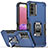 Funda Bumper Silicona y Plastico Mate Carcasa con Magnetico Anillo de dedo Soporte QW1 para Samsung Galaxy A02s Azul