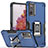 Funda Bumper Silicona y Plastico Mate Carcasa con Magnetico Anillo de dedo Soporte QW1 para Samsung Galaxy S20 Lite 5G Azul