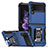 Funda Bumper Silicona y Plastico Mate Carcasa con Magnetico Anillo de dedo Soporte QW1 para Samsung Galaxy Z Flip3 5G Azul