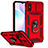 Funda Bumper Silicona y Plastico Mate Carcasa con Magnetico Anillo de dedo Soporte QW3 para Xiaomi Redmi 9A Rojo