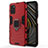 Funda Bumper Silicona y Plastico Mate Carcasa con Magnetico Anillo de dedo Soporte R01 para Xiaomi Poco M3 Rojo