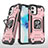 Funda Bumper Silicona y Plastico Mate Carcasa con Magnetico Anillo de dedo Soporte R02 para Apple iPhone 12 Mini Oro Rosa