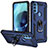 Funda Bumper Silicona y Plastico Mate Carcasa con Magnetico Anillo de dedo Soporte S01 para Motorola Moto G71 5G Azul