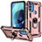 Funda Bumper Silicona y Plastico Mate Carcasa con Magnetico Anillo de dedo Soporte S01 para Motorola Moto G71 5G Oro Rosa