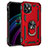 Funda Bumper Silicona y Plastico Mate Carcasa con Magnetico Anillo de dedo Soporte S02 para Apple iPhone 12 Mini Rojo