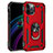 Funda Bumper Silicona y Plastico Mate Carcasa con Magnetico Anillo de dedo Soporte S02 para Apple iPhone 12 Pro Rojo