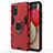 Funda Bumper Silicona y Plastico Mate Carcasa con Magnetico Anillo de dedo Soporte S02 para Samsung Galaxy A02s Rojo