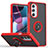 Funda Bumper Silicona y Plastico Mate Carcasa con Magnetico Anillo de dedo Soporte S04 para Motorola Moto Edge 30 Pro 5G Rojo