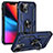 Funda Bumper Silicona y Plastico Mate Carcasa con Magnetico Anillo de dedo Soporte S05 para Apple iPhone 13 Mini Azul