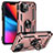 Funda Bumper Silicona y Plastico Mate Carcasa con Magnetico Anillo de dedo Soporte S05 para Apple iPhone 13 Mini Oro Rosa