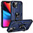 Funda Bumper Silicona y Plastico Mate Carcasa con Magnetico Anillo de dedo Soporte S05 para Apple iPhone 14 Plus Azul