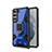 Funda Bumper Silicona y Plastico Mate Carcasa con Magnetico Anillo de dedo Soporte S05 para Samsung Galaxy S22 5G Azul