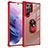 Funda Bumper Silicona y Plastico Mate Carcasa con Magnetico Anillo de dedo Soporte S09 para Samsung Galaxy S21 Ultra 5G Rojo