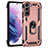 Funda Bumper Silicona y Plastico Mate Carcasa con Magnetico Anillo de dedo Soporte T02 para Samsung Galaxy S21 Plus 5G Oro Rosa